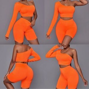 SHEIN SXY Solid One Shoulder Top & Biker Shorts